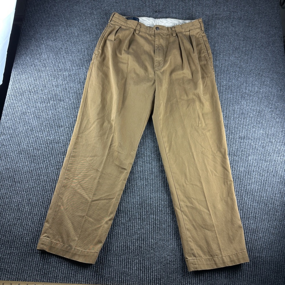 Polo Ralph Lauren Andrew Pant Mens 34x30 Khaki Tan Double Pleated Chino Trousers